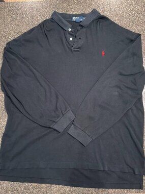 Polo Ralph Lauren Men's Black Long Sleeve Rugby Polo 2XL Red Pony Embroidered